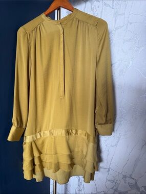 Greenish/yellowish Ruffled Hem Long Sleeve Tunic dress - it’s a fav